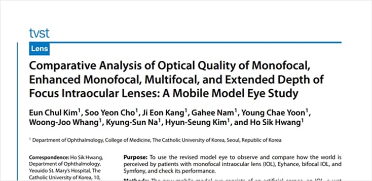 Comparative Analysis of Optical Quality of Monofocal, Enhanced Monofocal, Multifocal, and Extended Depth of Focus Intraocular Lenses : A Mobile Model Eye Study
